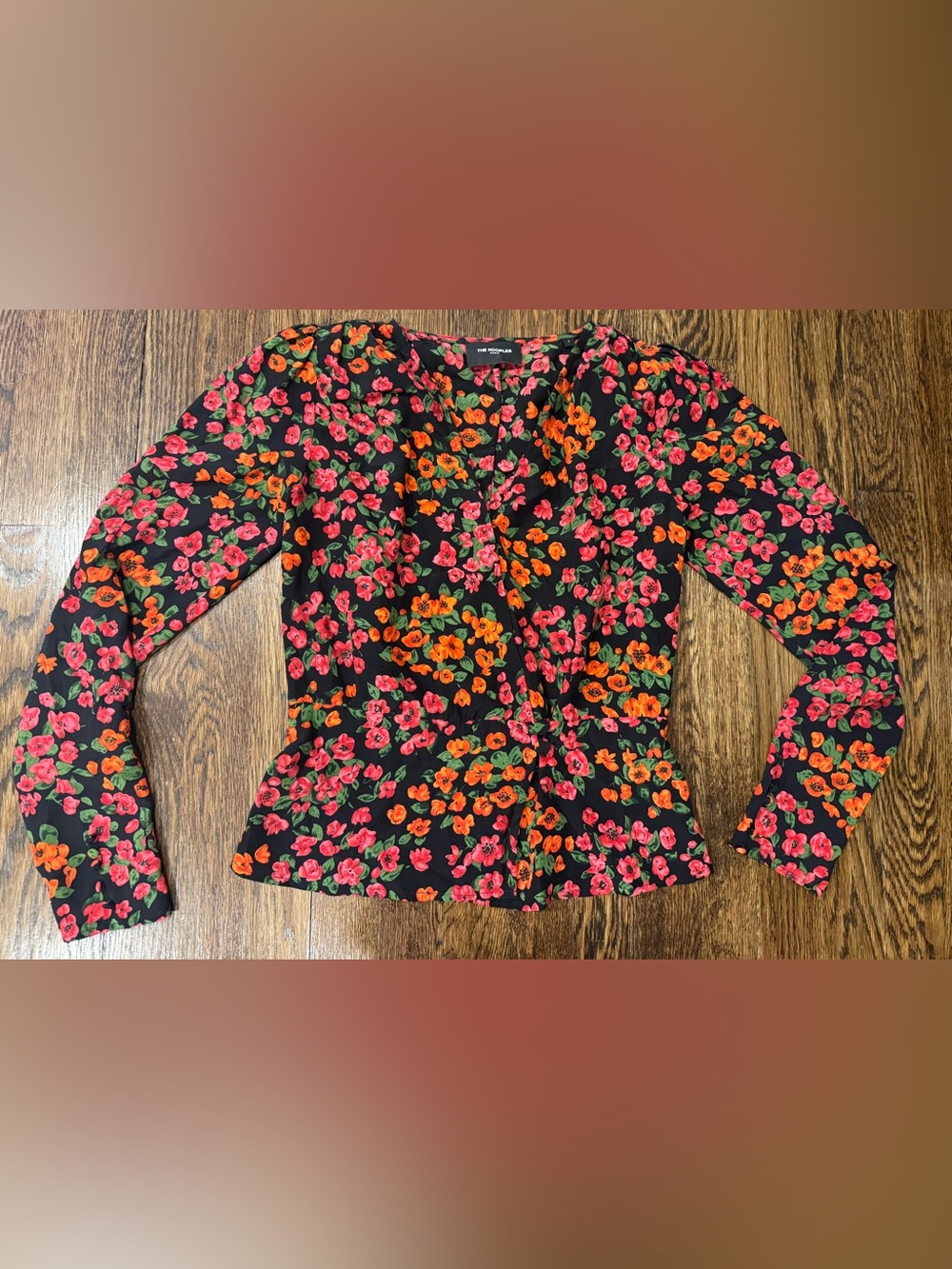 THE KOOPLES Camellia Floral Crossover Silk Blouse In Red/black SZ 1 See Descript